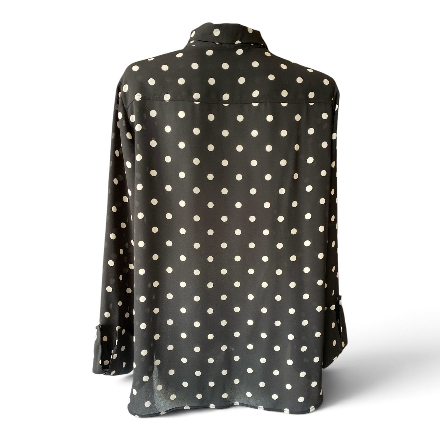 Nina Ricci Polka Dot Crêpe Tie-Neck Blouse – Black & White – No Size Tag