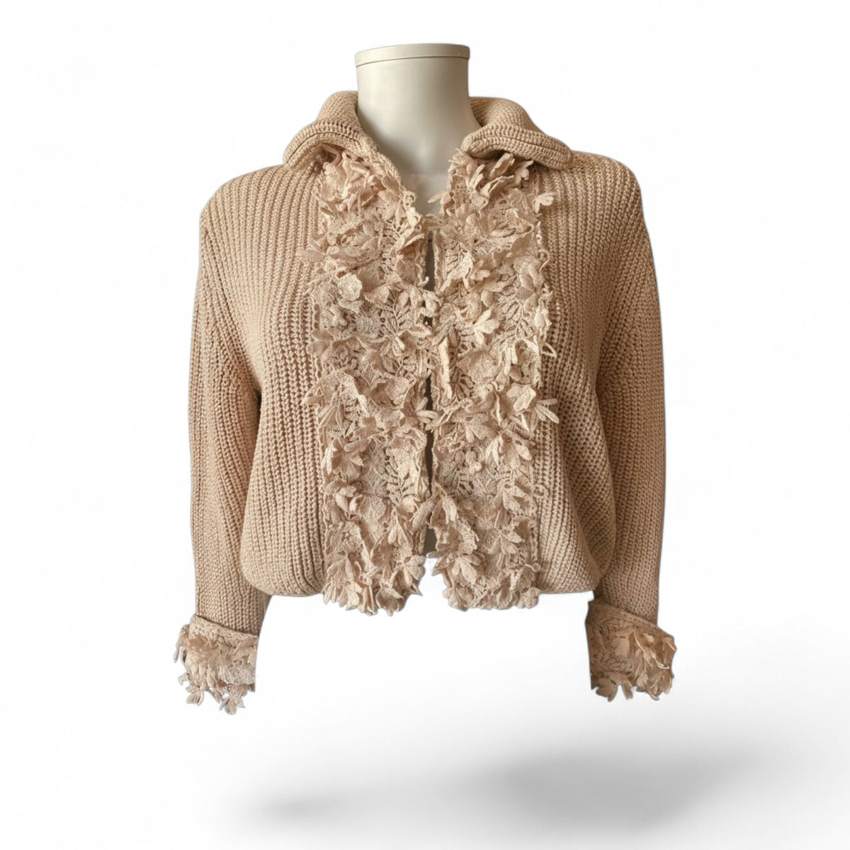 Nina Ricci Floral Appliqué Knit Cardigan – Beige – Medium