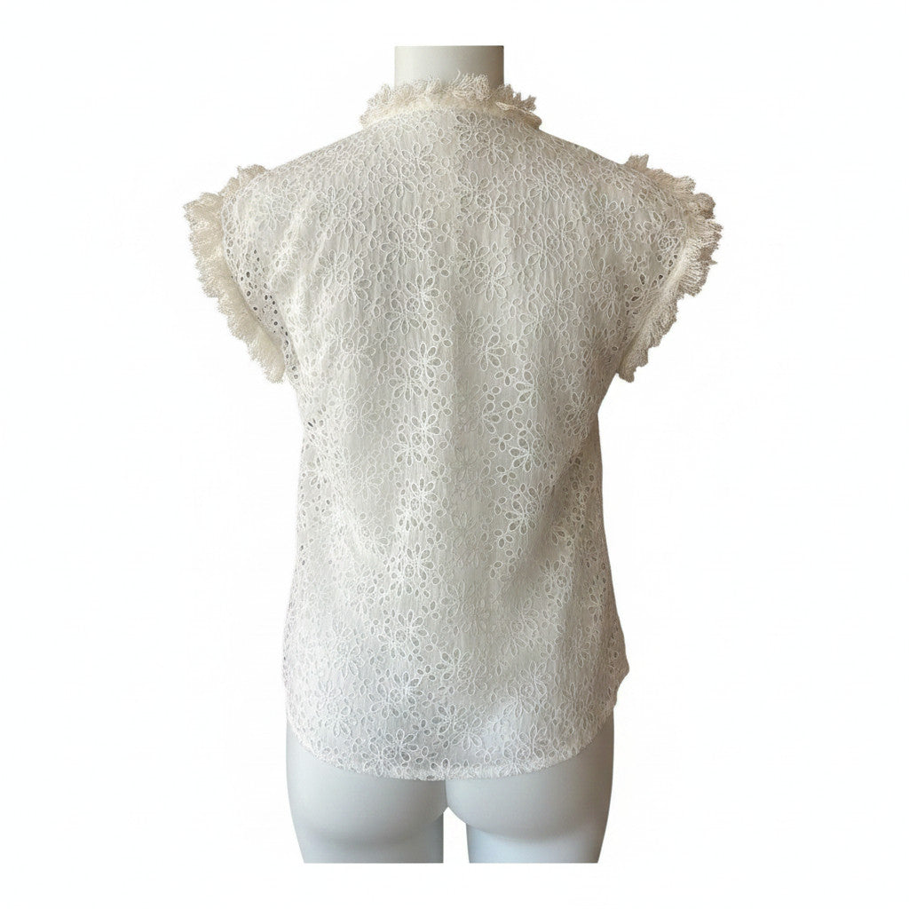 Nina Ricci White Lace Sleeveless Blouse – Size M