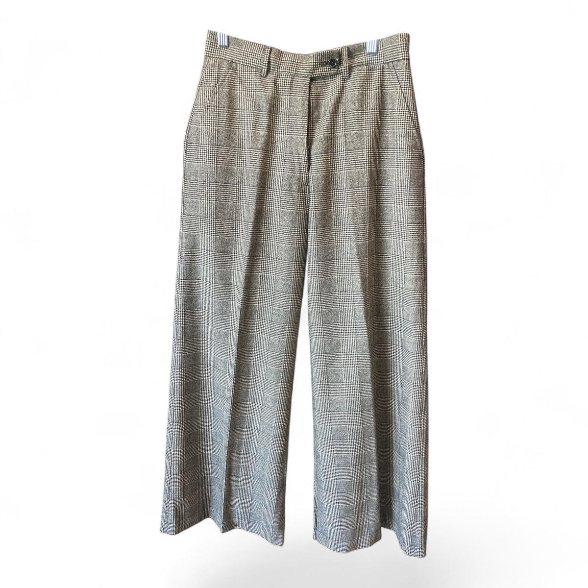 Grey & Black Prince of Wales Check Wide-Leg Trousers – Size 42