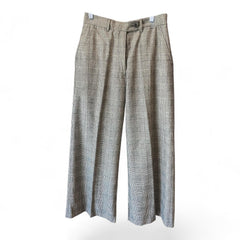 Grey & Black Prince of Wales Check Wide-Leg Trousers – Size 42