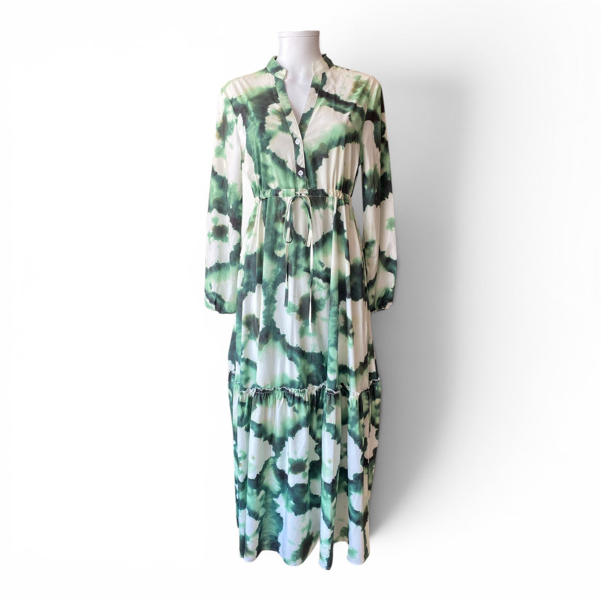 Green & White Tie-Dye Printed Maxi Dress – Size S