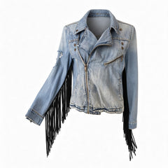 One Teaspoon Denim Jacket with Fringe – Blue & Black – Small