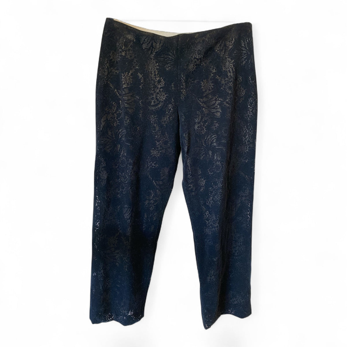 Oscar de la Renta Velvet & Lace Straight-Leg Pants – Black – Size 16