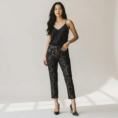 Oscar de la Renta Velvet & Lace Straight-Leg Pants – Black – Size 16