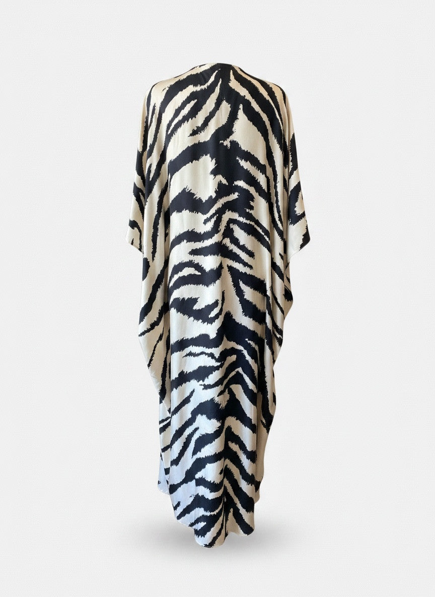 Oscar de la Renta Tiger-Print Silk Twill Kaftan - Size Large