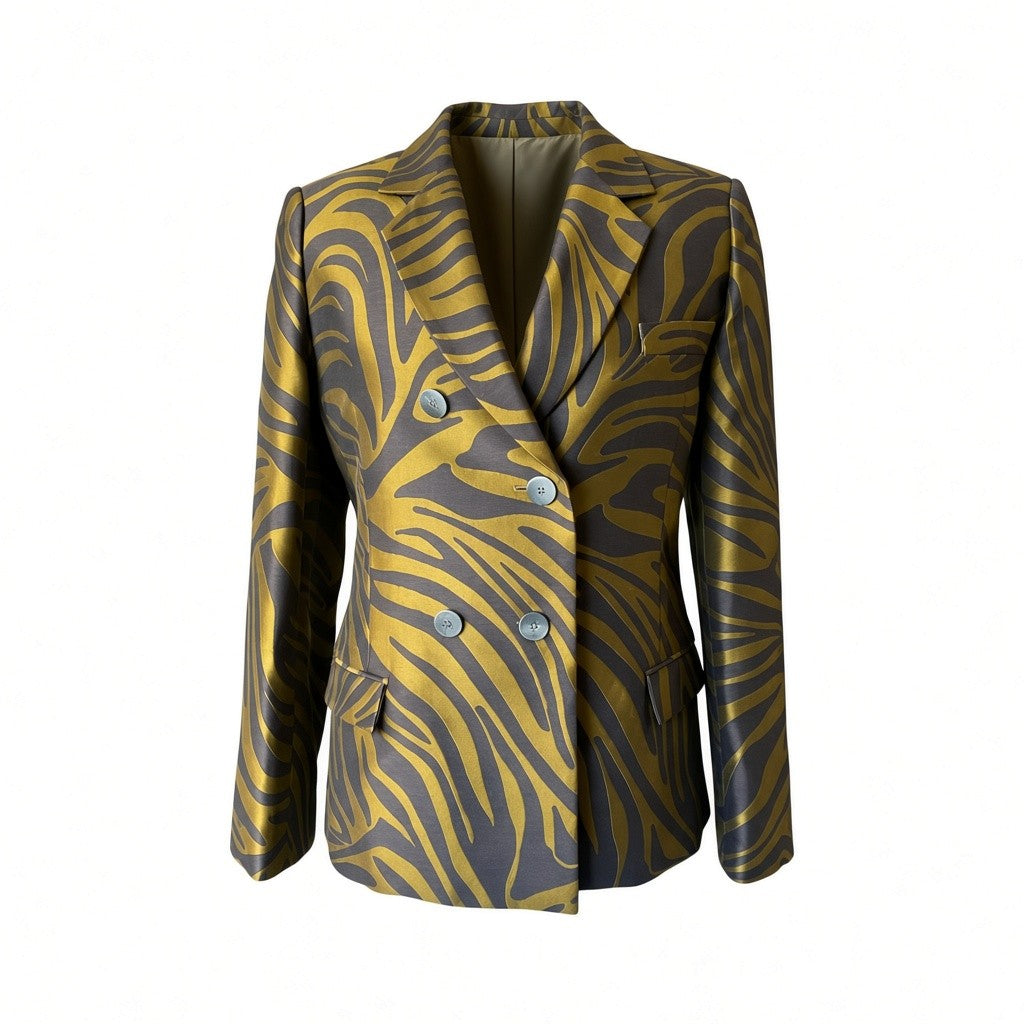 3.1 Phillip Lim Zebra-Print Blazer & Trouser Suit Set – Khaki & Black – Blazer 4 / Trousers 2