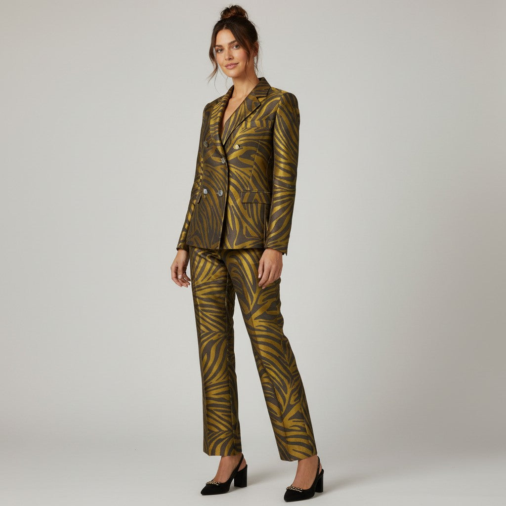 3.1 Phillip Lim Zebra-Print Blazer & Trouser Suit Set – Khaki & Black – Blazer 4 / Trousers 2