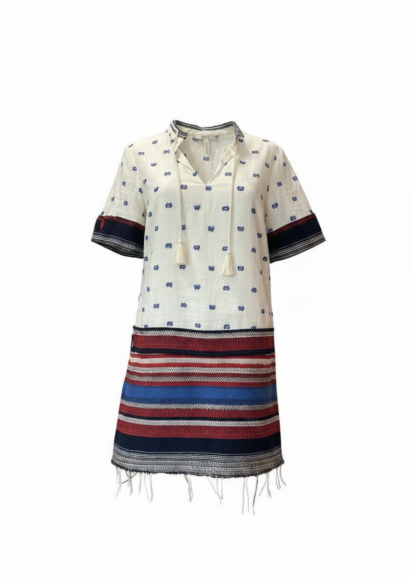 P_JEAN Patterned Bohemian Tunic Dress – Embroidered Summer Resort Dress – Size IT 38