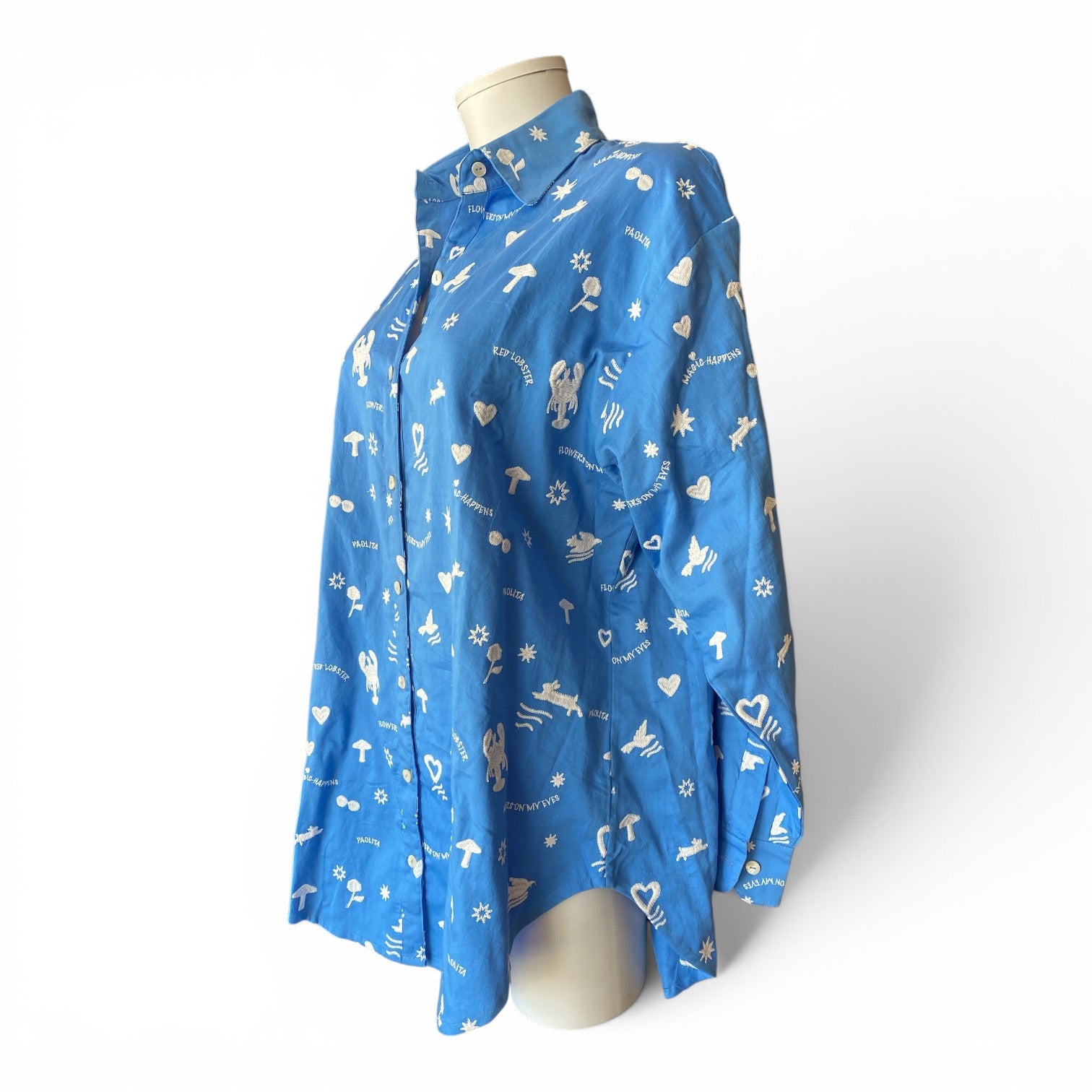 Paolita Blue Lobster Embroidered Shirt – Size XS
