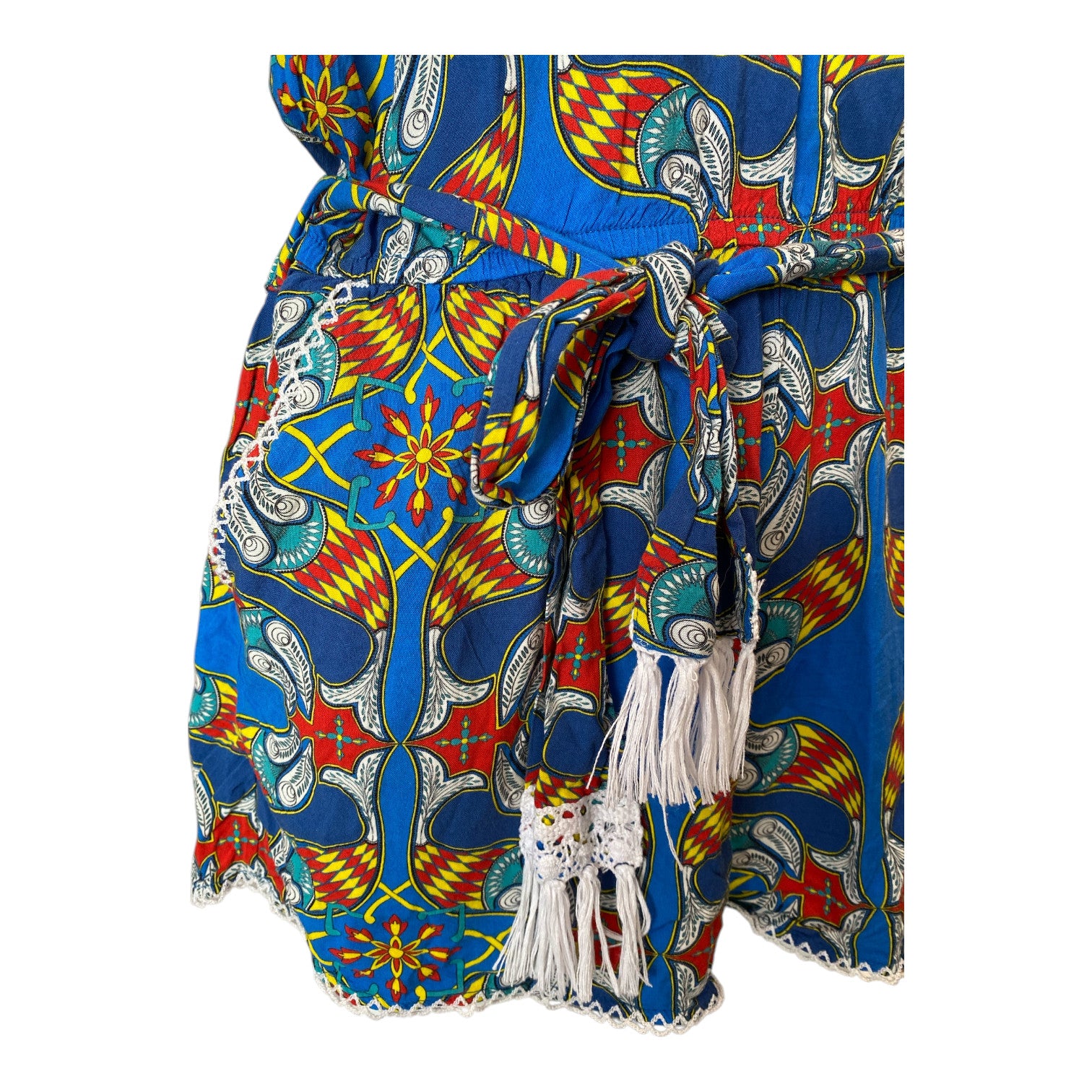 Paolita Blue & Red Printed Halterneck Romper – Bohemian Luxury Resortwear – Size Medium