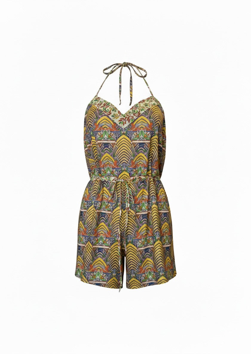 Paolita Yellow Bohemian Halterneck Romper – Luxury Resortwear Playsuit – Size Medium