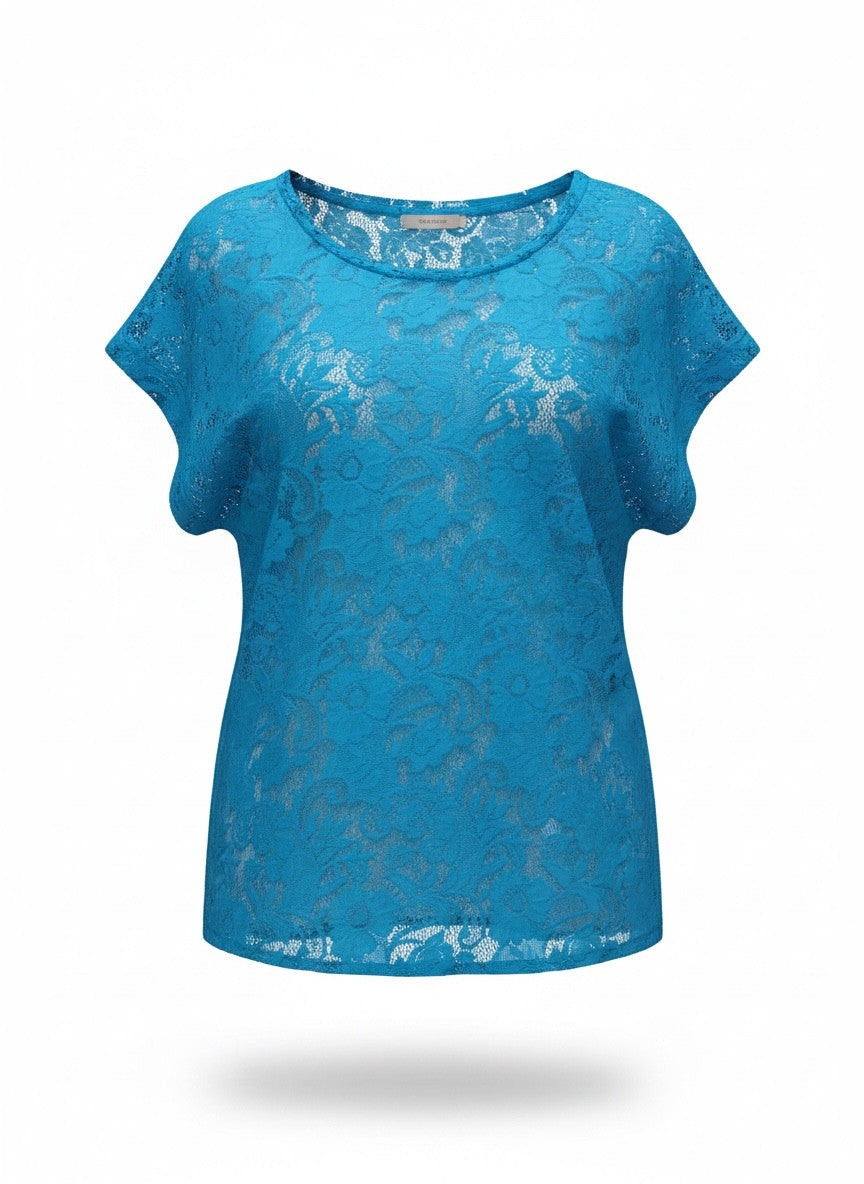 Paolita Turquoise Lace Sheer Top – Luxury Beachwear Cover-Up – Size No Tag
