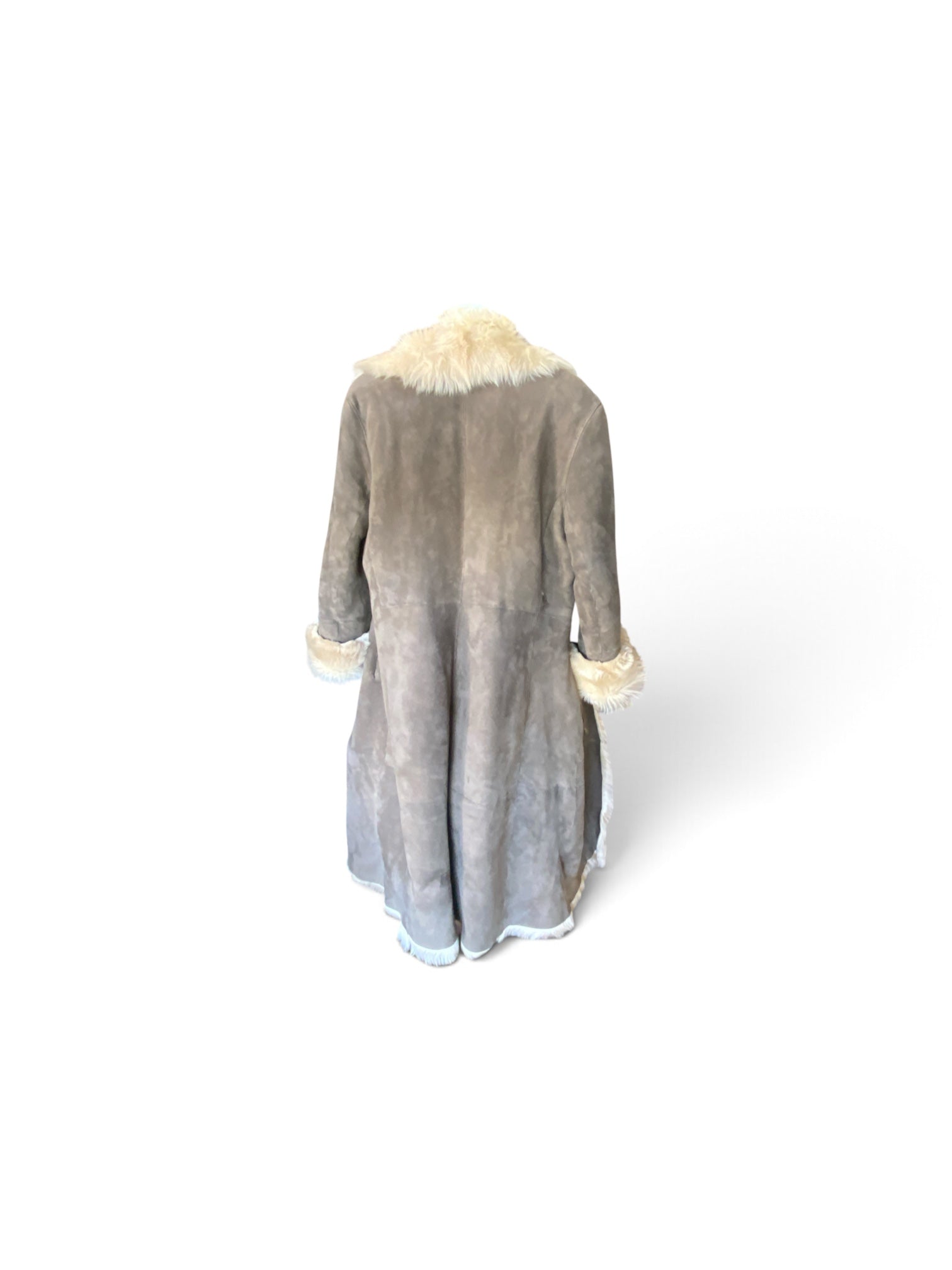 Pap Kik Beige Suede Leather Coat with Fur Trim – Size 3