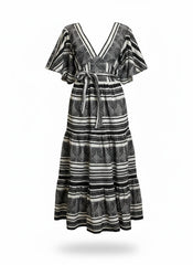 Pearl & Caviar Black & White Bohemian Maxi Dress – Greek Luxury Resort Dress – Size M/L