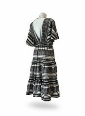 Pearl & Caviar Black & White Bohemian Maxi Dress – Greek Luxury Resort Dress – Size M/L