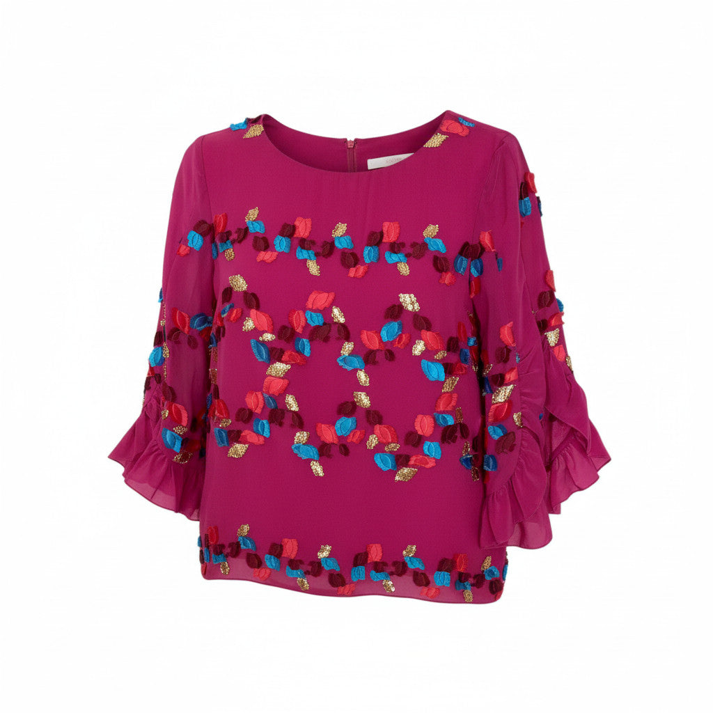 Peter Pilotto Pink Embroidered Crepe Peplum Top - New with Tag