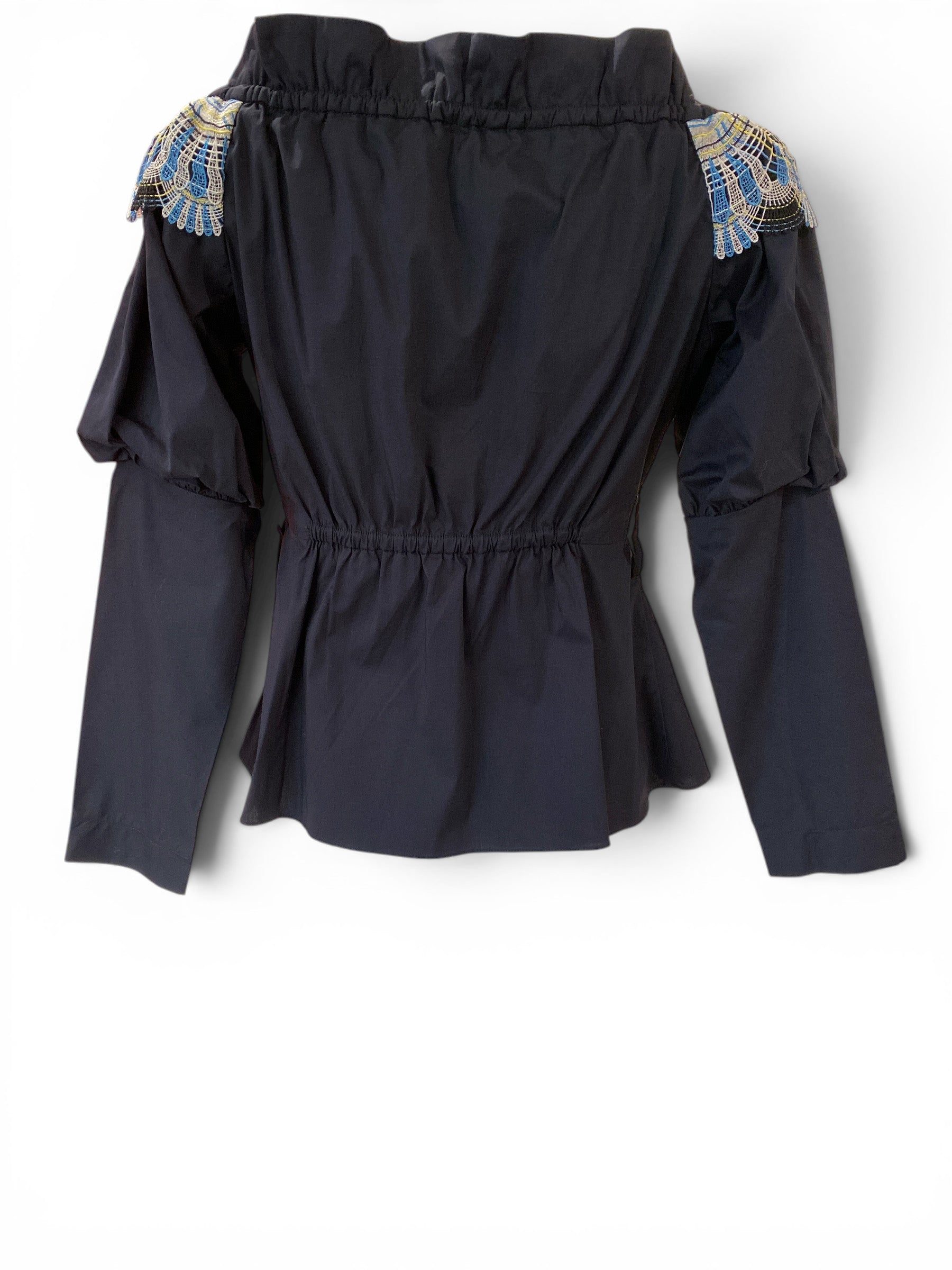 Peter Pilotto Navy Cotton Embroidered Statement Collar Top - Size 40