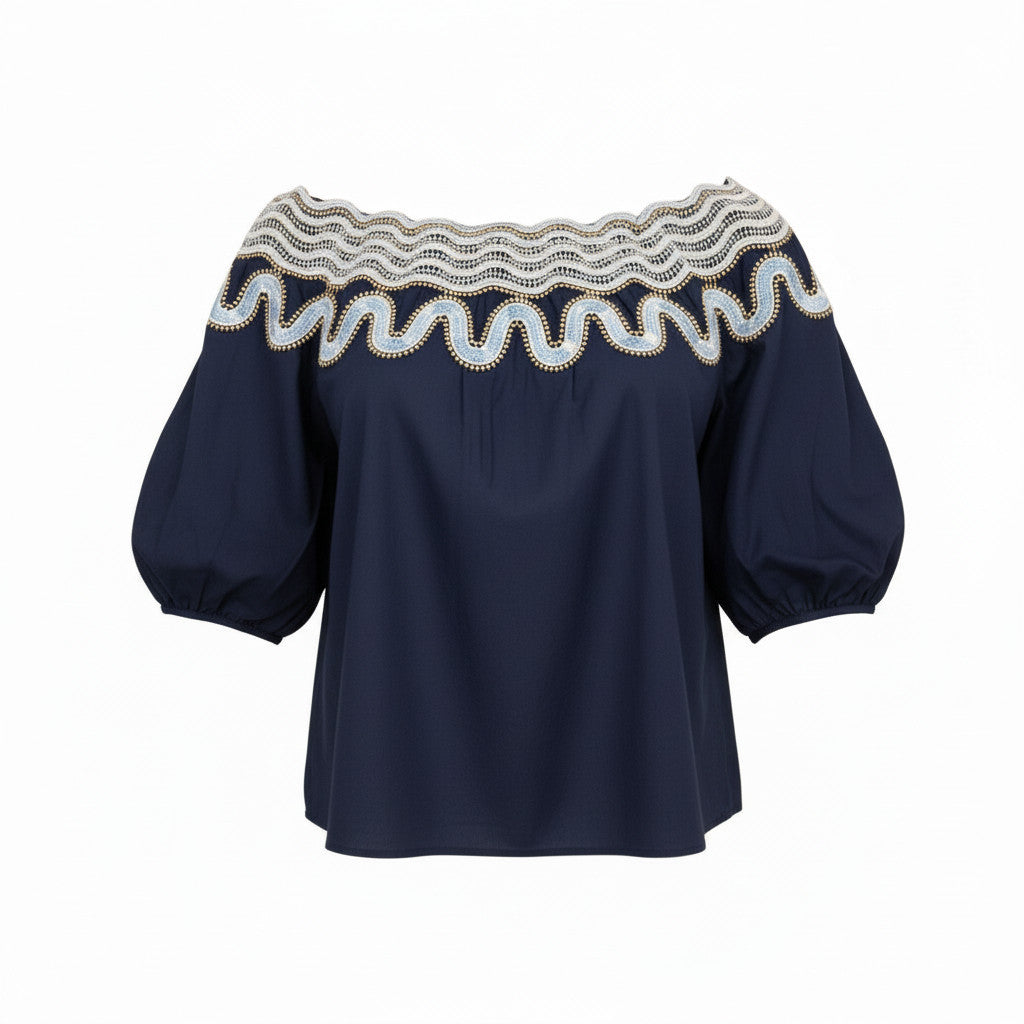 Peter Pilotto Navy Embroidered Cotton Top
