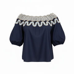 Peter Pilotto Navy Embroidered Cotton Top