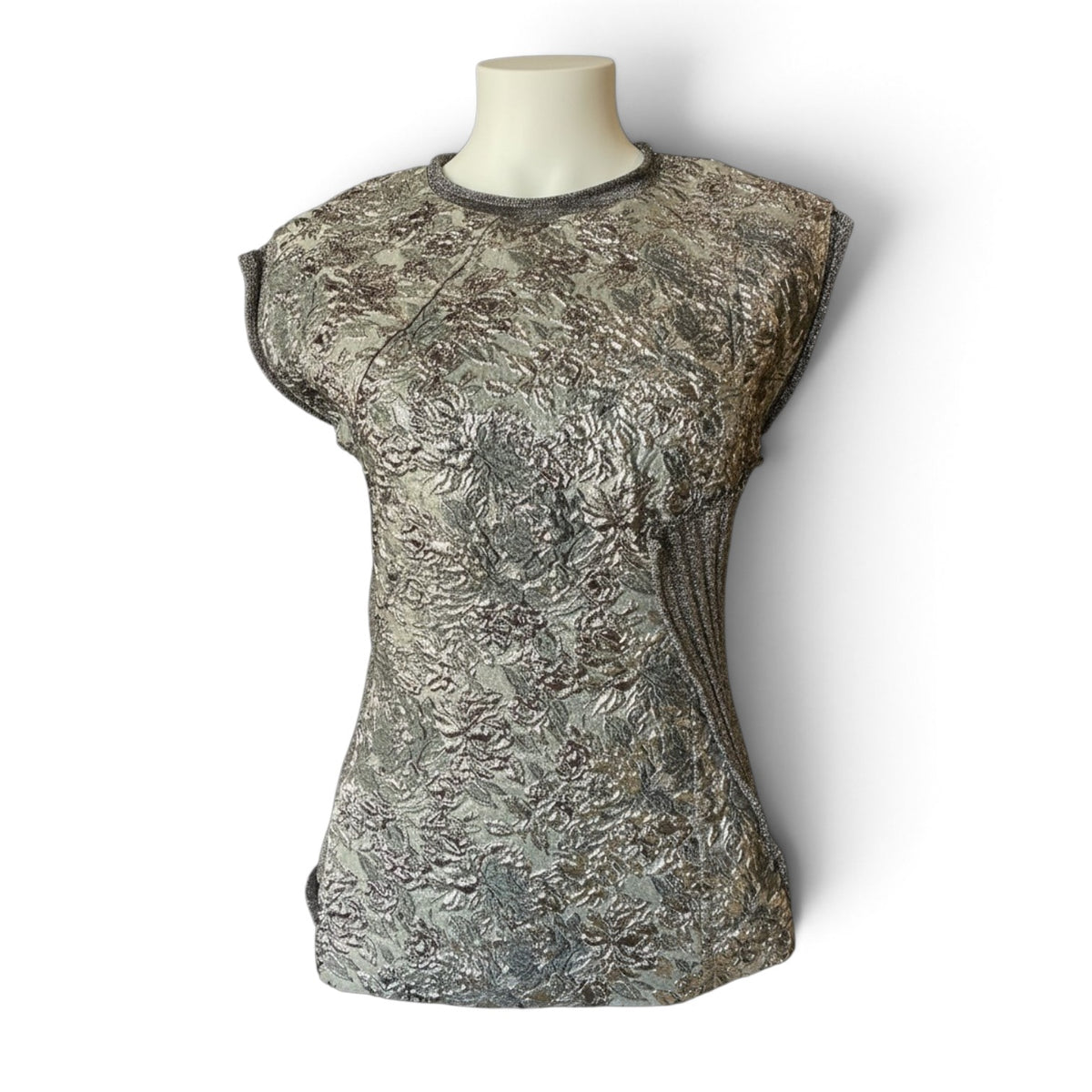 3.1 Phillip Lim Metallic Textured Patchwork Top – Silver – Size 6