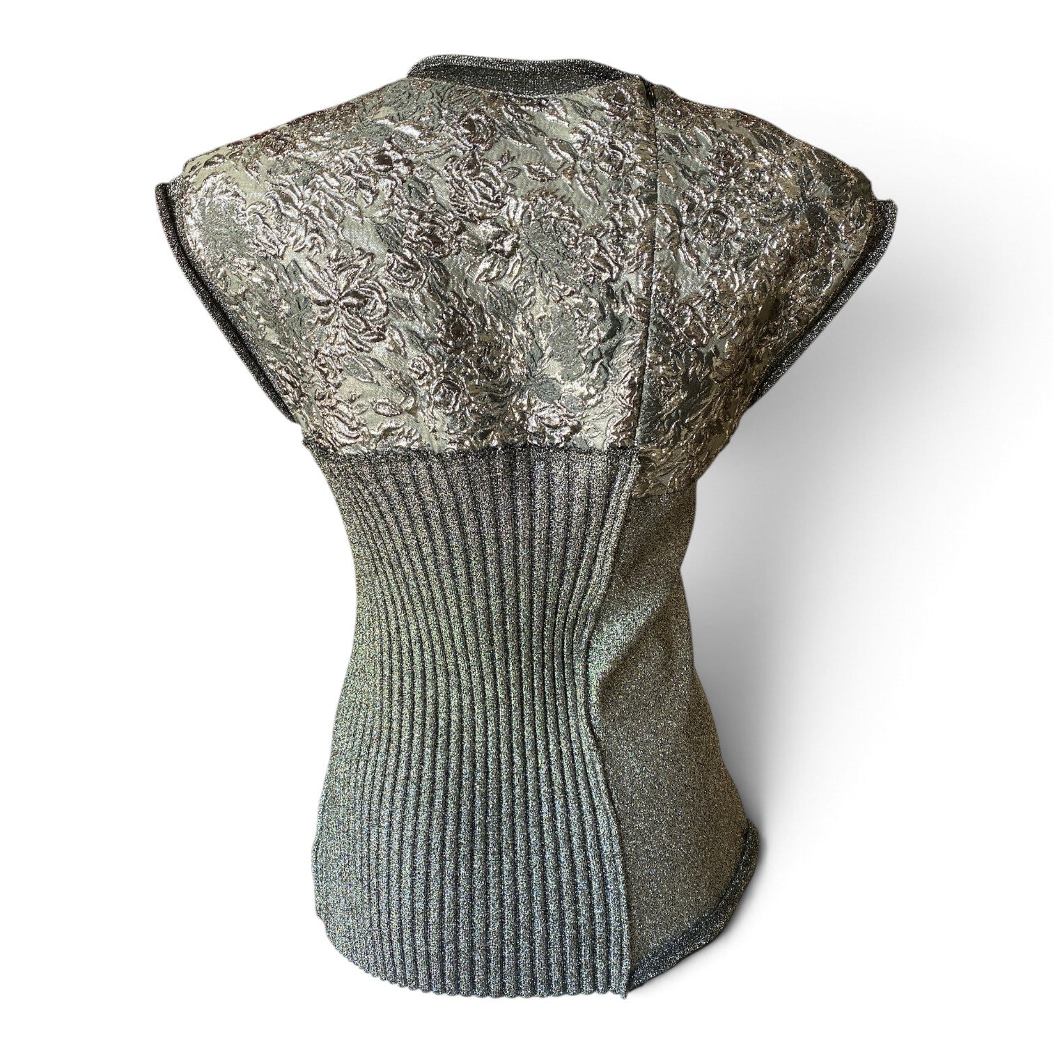 3.1 Phillip Lim Metallic Textured Patchwork Top – Silver – Size 6