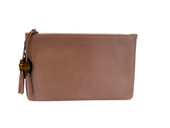 Bolso de mano Gucci Bamboo Clutch Piel granulada rosa claro