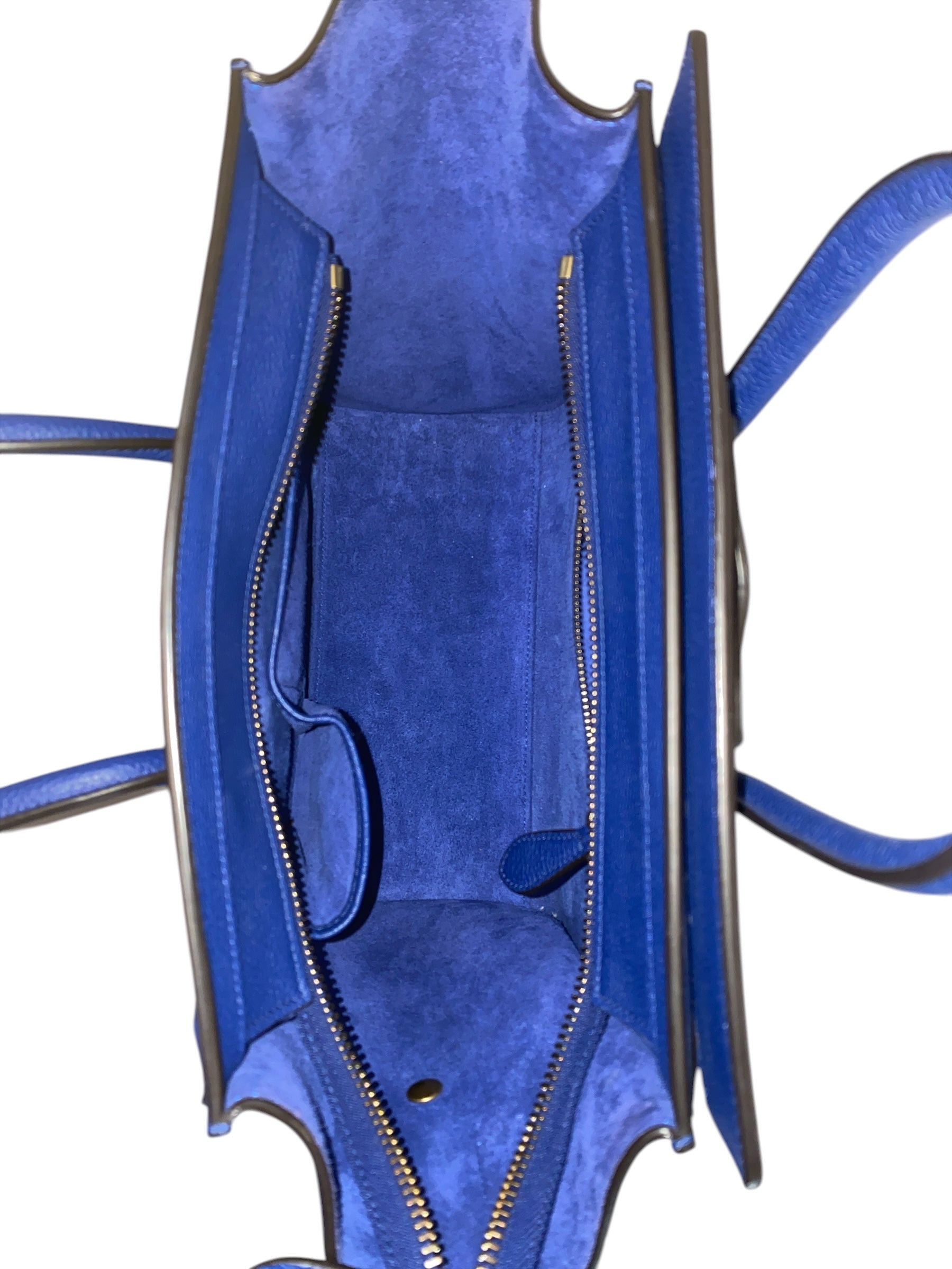 Celine Micro Luggage Blue Calfskin Leather Handbag – Designer Crossbody & Top Handle Bag