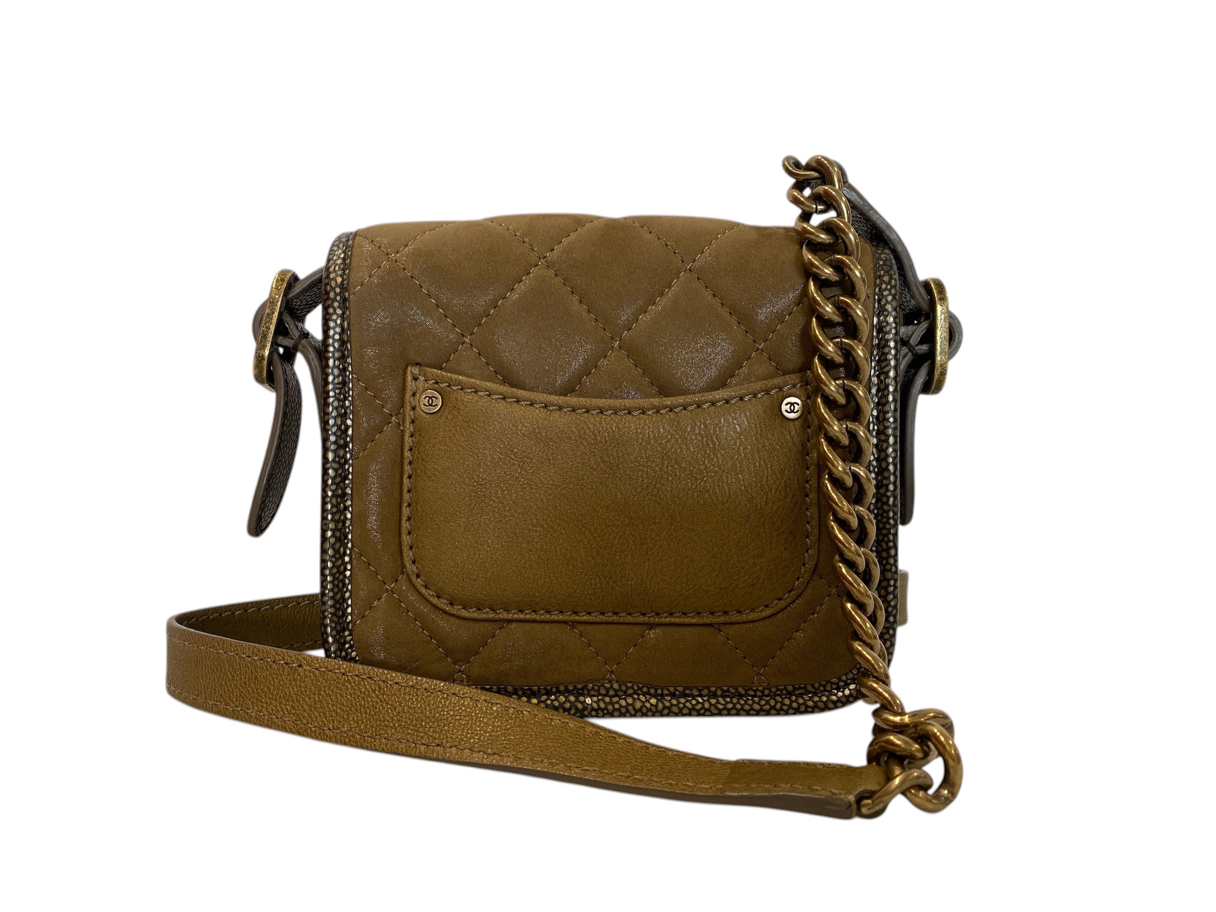 Chanel Beige/Gold Leather Shoulder Bag with Gold Hardware – Classic Designer Flap Bag with Dust Bag