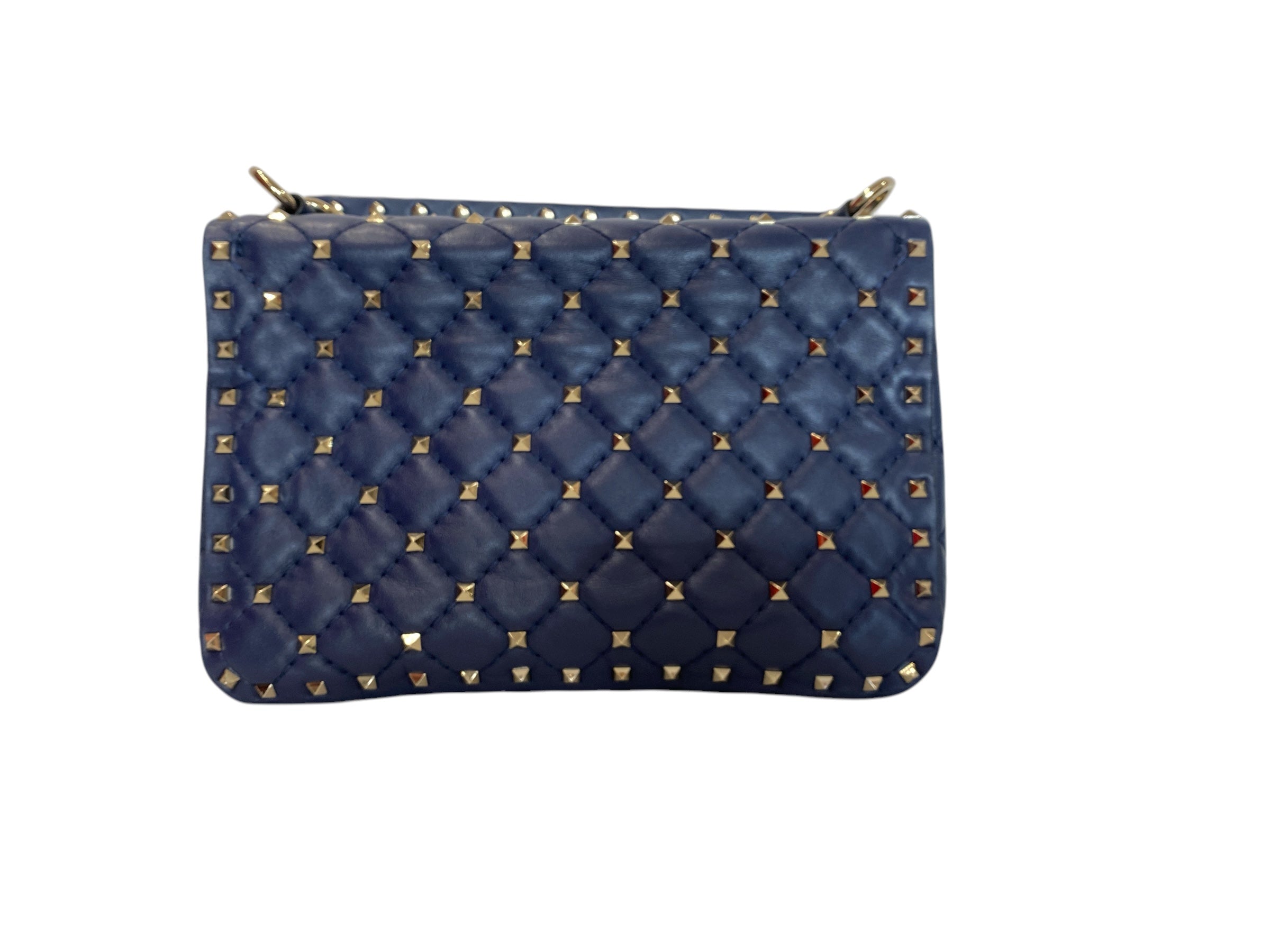 Bolso de hombro Valentino Garavani Rockstud Spike de cuero azul con logo VLTN