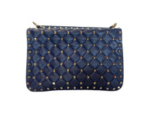 Bolso de hombro Valentino Garavani Rockstud Spike de cuero azul con logo VLTN