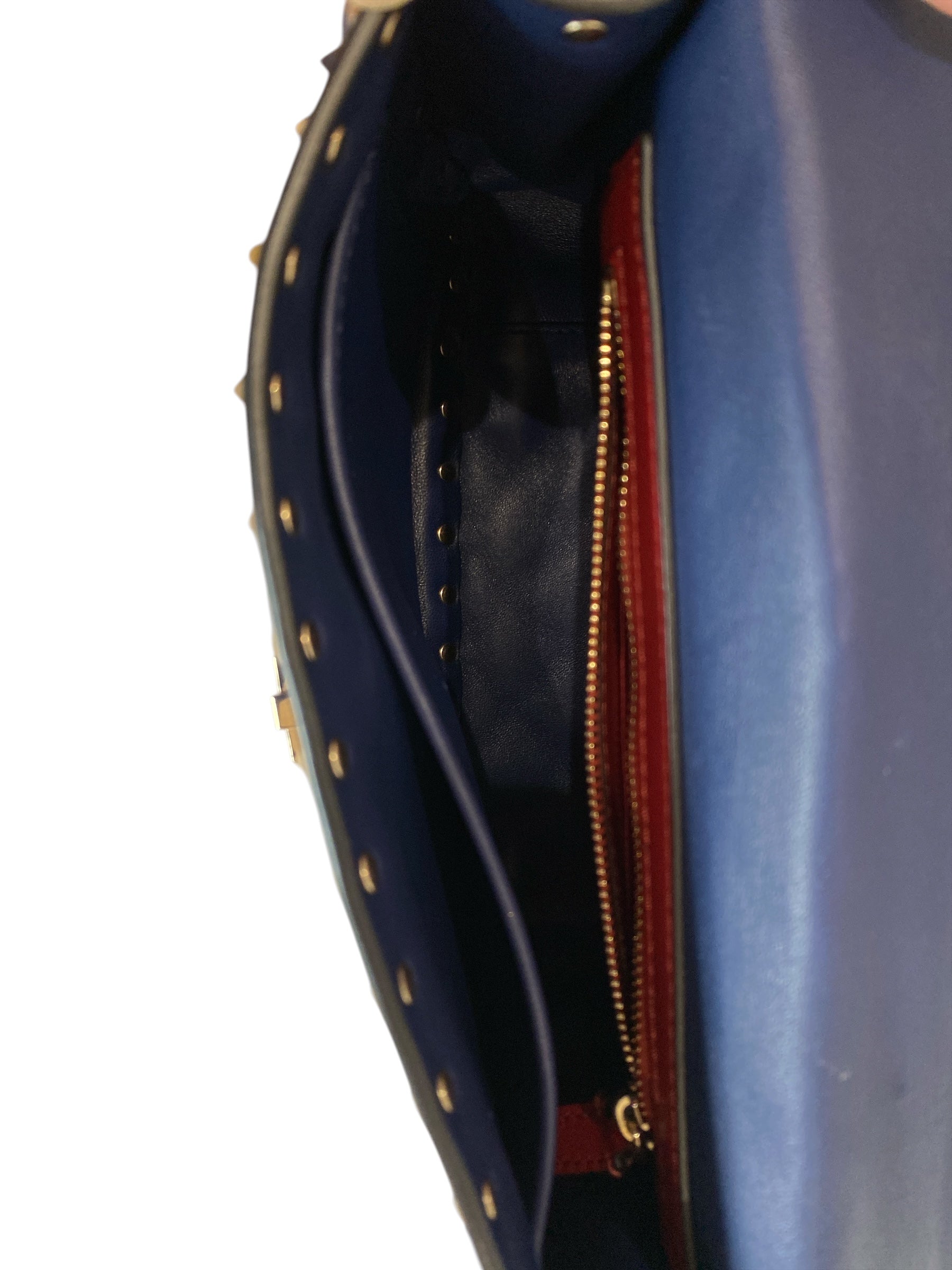 Bolso de hombro Valentino Garavani Rockstud Spike de cuero azul con logo VLTN