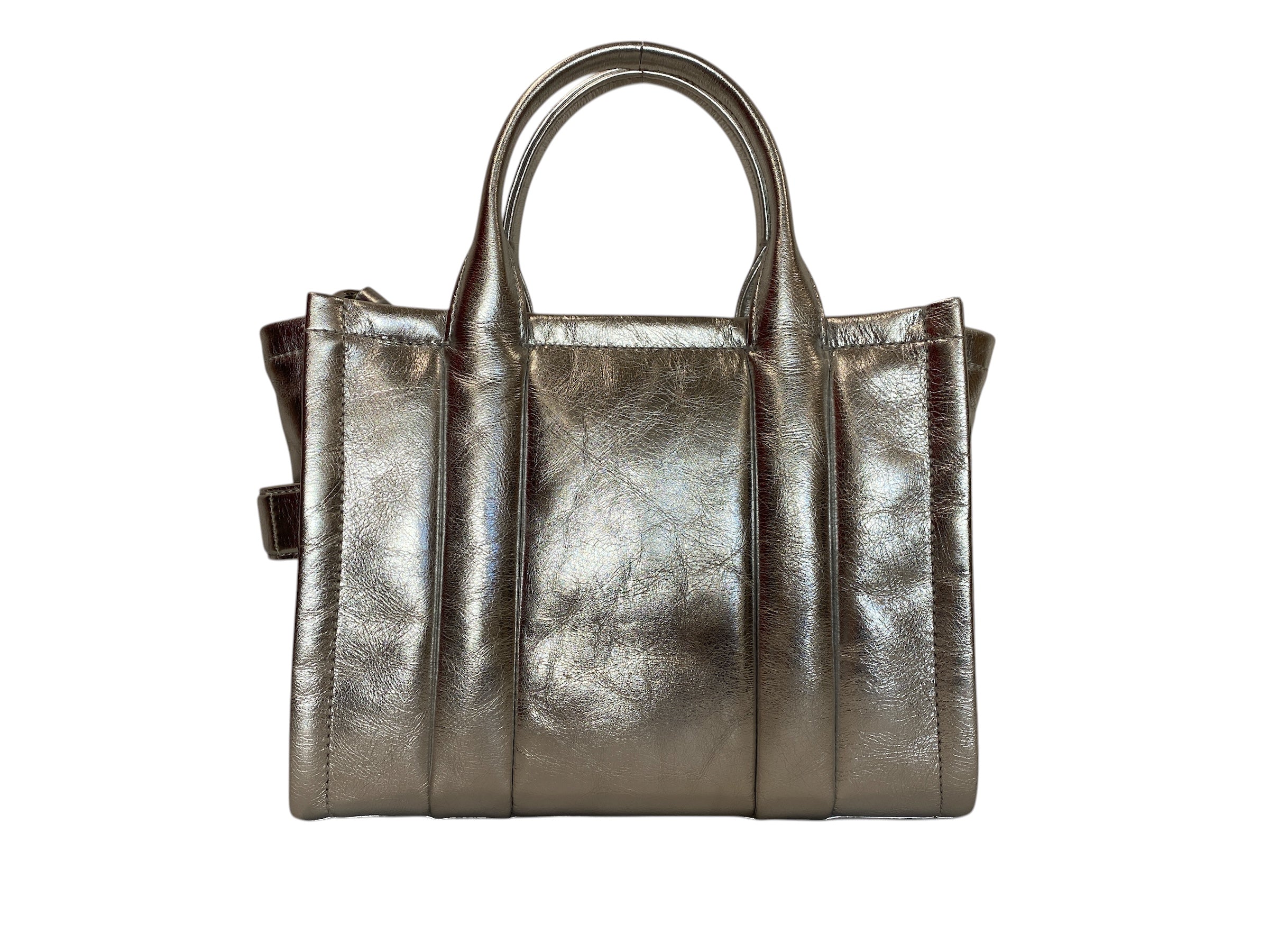 Marc Jacobs The Small Tote Bag Ασημί Μεταλλικό Δερμάτινο Crossbody