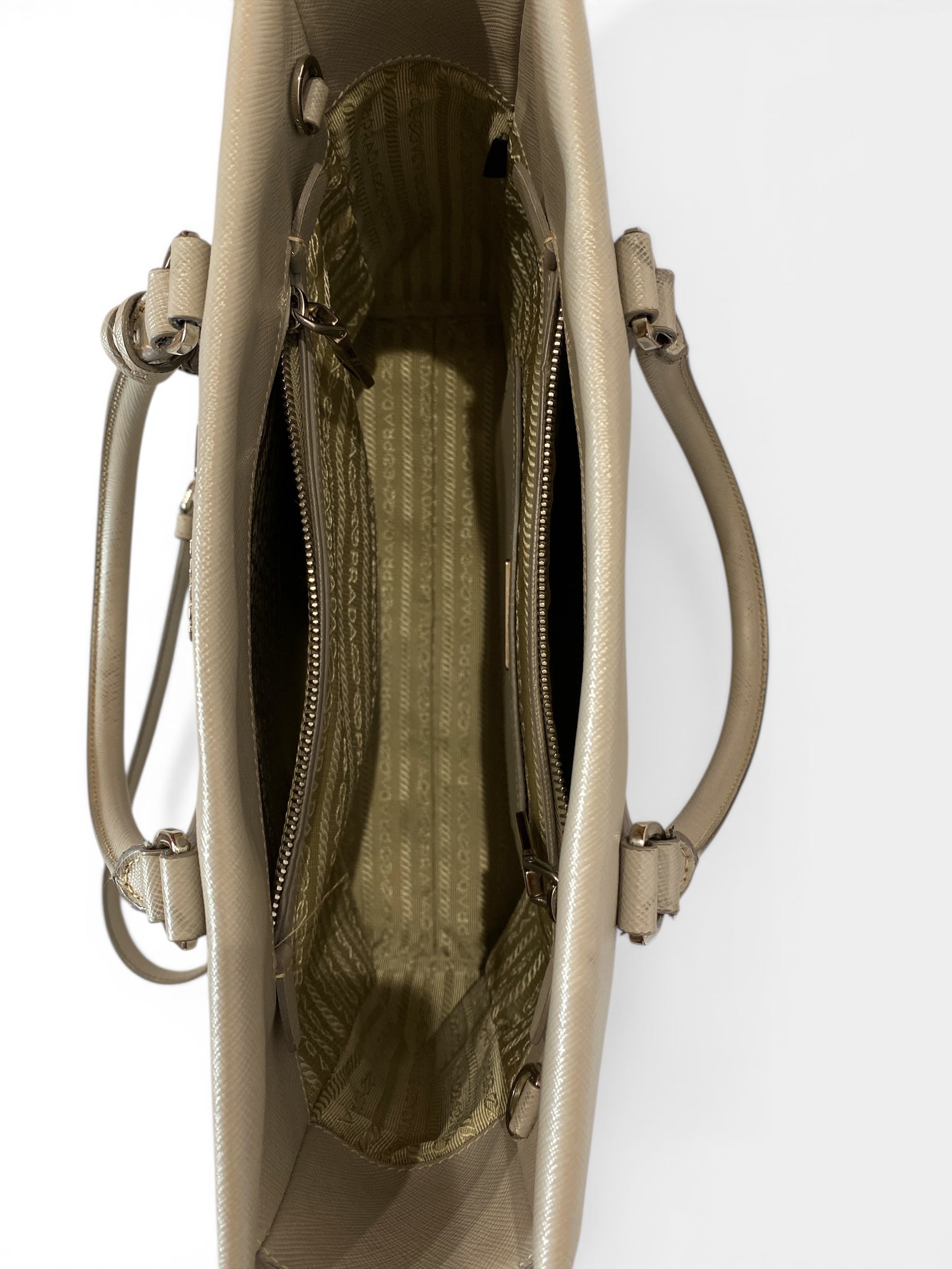 Prada Vitello Daino Double Strap Messenger Hobo bag in Argilla with Dust Bag