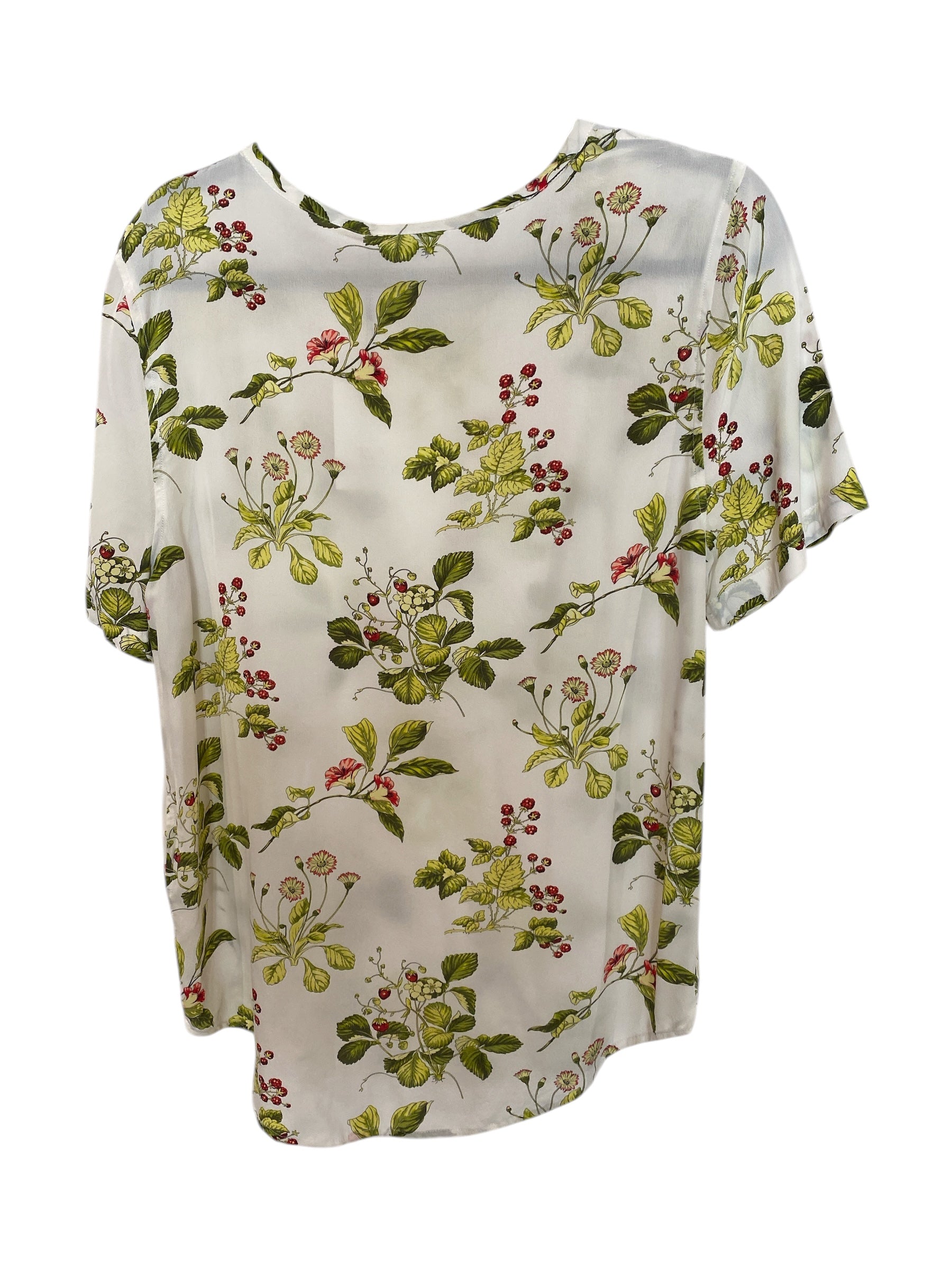 Equipment Femme Silk Botanical Print Blouse White Red Green - Size Medium