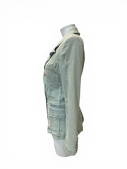 Balmain Double-Breasted Distressed Denim Blazer Light Wash Structured - Size 40