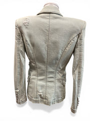 Balmain Double-Breasted Distressed Denim Blazer Light Wash Structured - Size 40