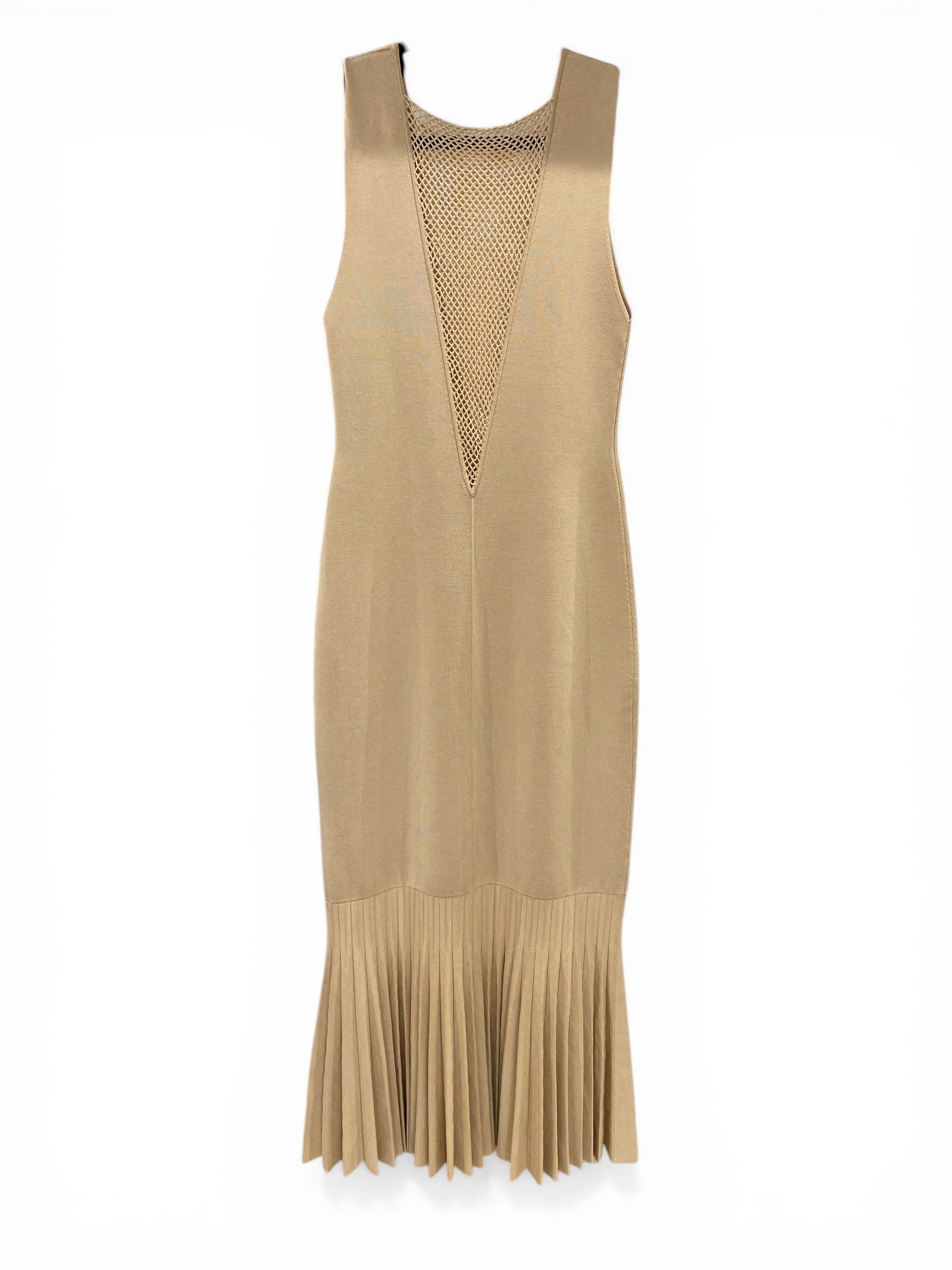 Galvan London Beige Knit Maxi Dress Sleeveless Plunge Neck Luxury - Size M