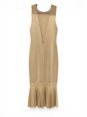 Galvan London Beige Knit Maxi Dress Sleeveless Plunge Neck Luxury - Size M