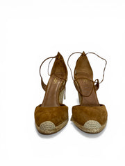 Aquazzura Karlie Suede Espadrille Wedge Sandals Brown Lace Up - Μέγεθος 39