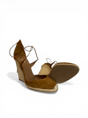 Aquazzura Karlie Suede Espadrille Wedge Sandals Brown Lace Up - Μέγεθος 39