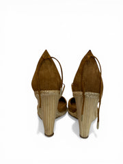 Aquazzura Karlie Suede Espadrille Wedge Sandals Brown Lace Up - Μέγεθος 39