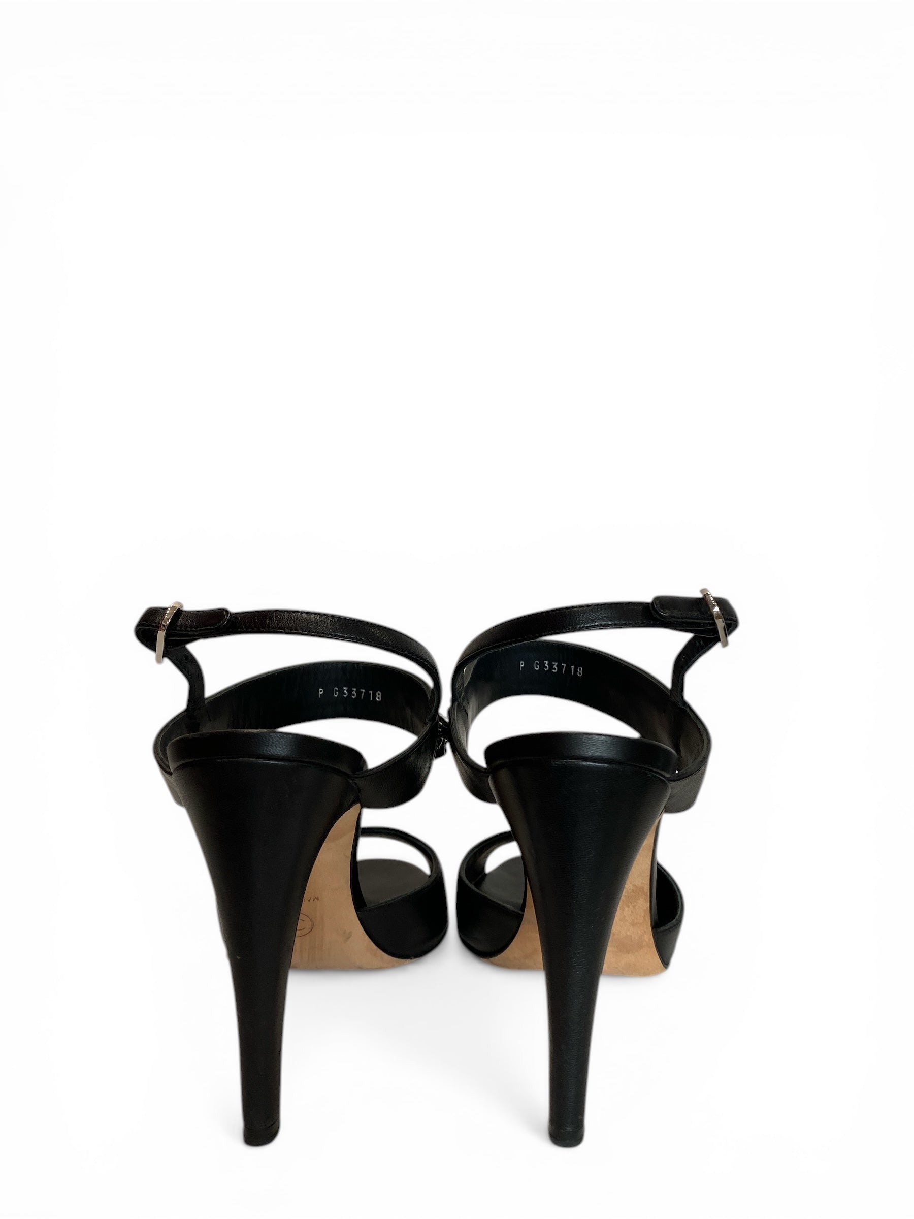 Chanel Black Leather Chain Strap Sandals Minimalist Luxury - Size 38