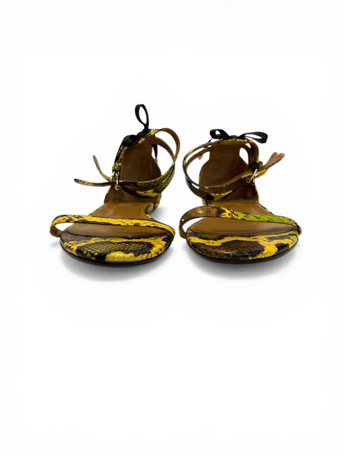 Aquazzura Multicolor Python Ankle Strap Flat Sandals Yellow Black Snakeskin Lace-Up - Μέγεθος 40