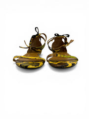 Aquazzura Multicolor Python Ankle Strap Flat Sandals Yellow Black Snakeskin Lace-Up - Μέγεθος 40