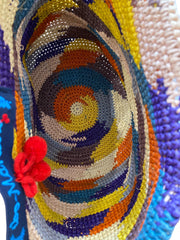 Ibo-Maraca Multicolor Raffia Basket Bag with Yellow Leather Handles