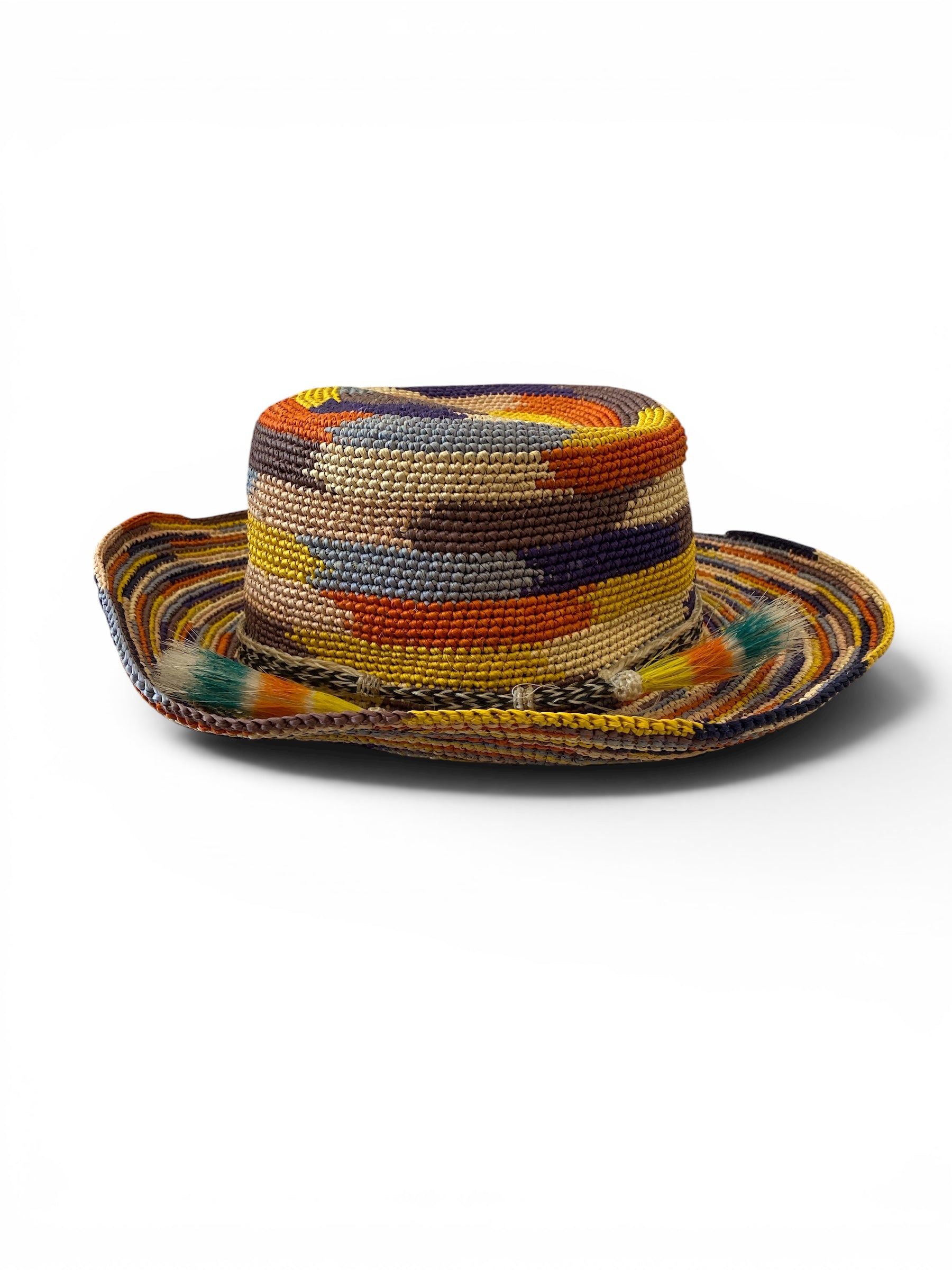 Ibo-Maraca Multicolor Handwoven Raffia Hat - Size Medium