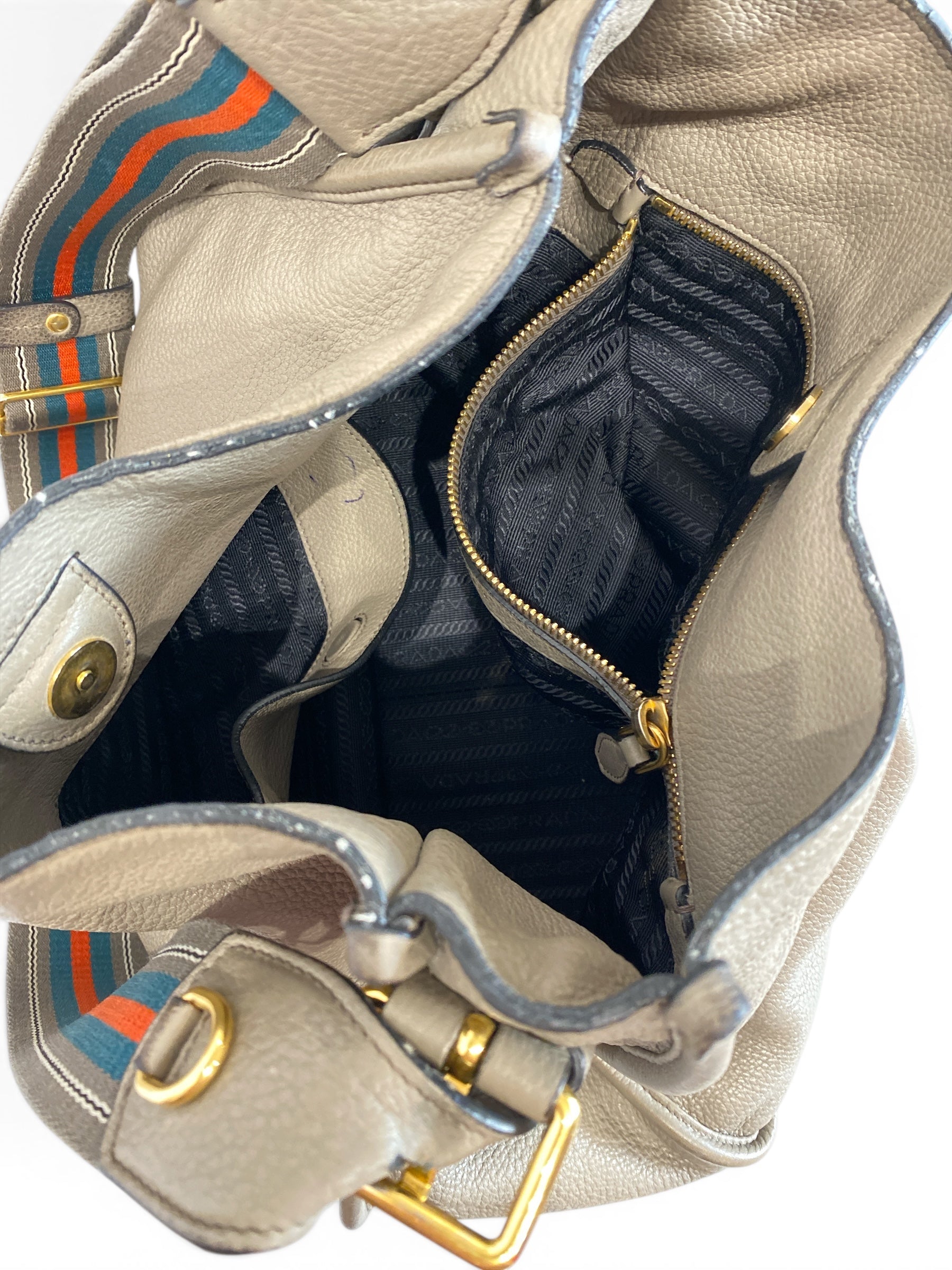Prada Vitello Daino Double Strap Messenger Hobo bag in Argilla with Dust Bag
