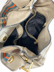 Prada Vitello Daino Double Strap Messenger Hobo bag in Argilla with Dust Bag