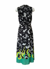 Prada Siren Flame Printed V-Neck Dress – Mermaid & Neon Flame Print Dress – Size IT 44